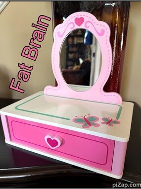 Fat Brain Pink Butterfly Kids Vanity Mirror with Drawer 3pc.